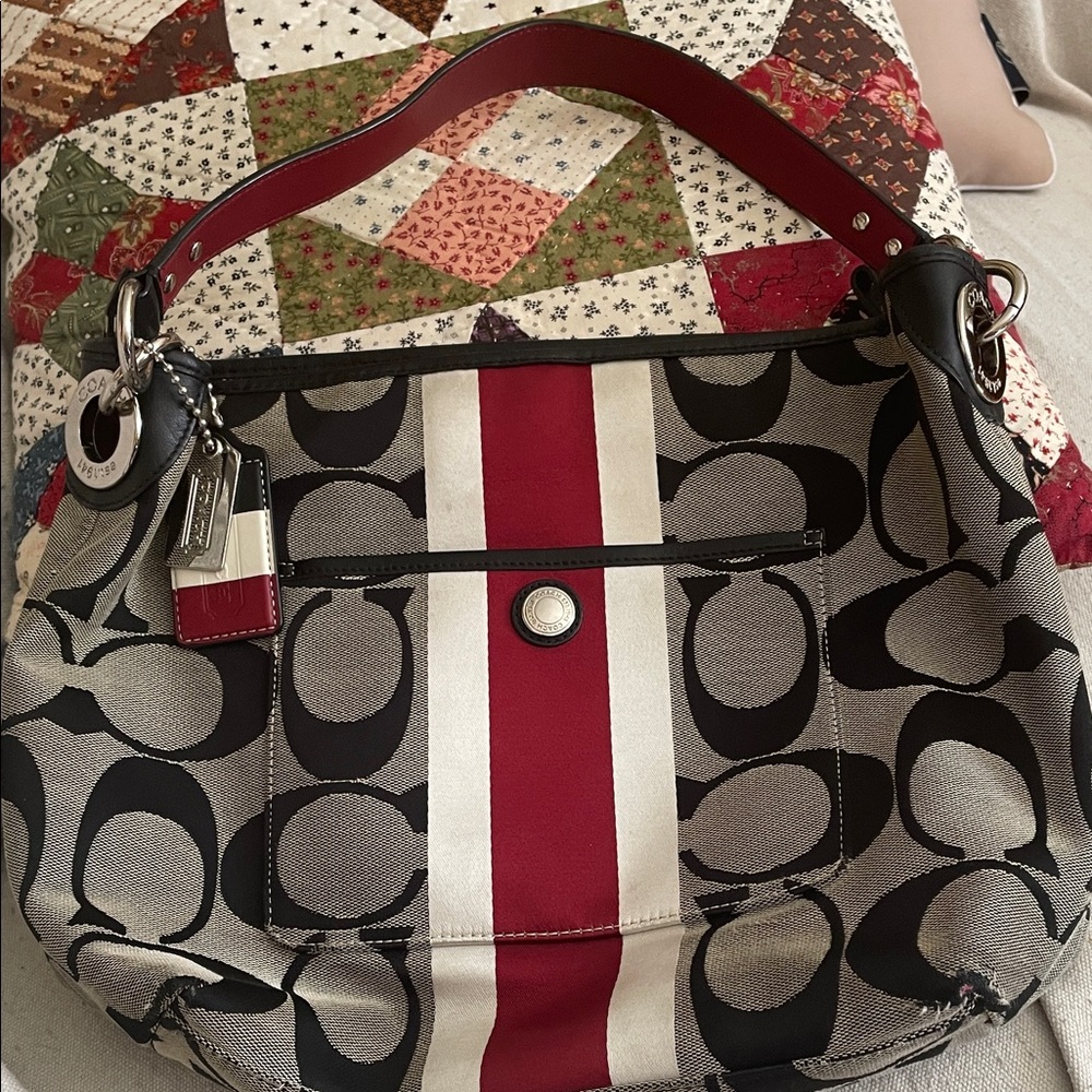 Coach Black and Red Signature Shoulder Bag